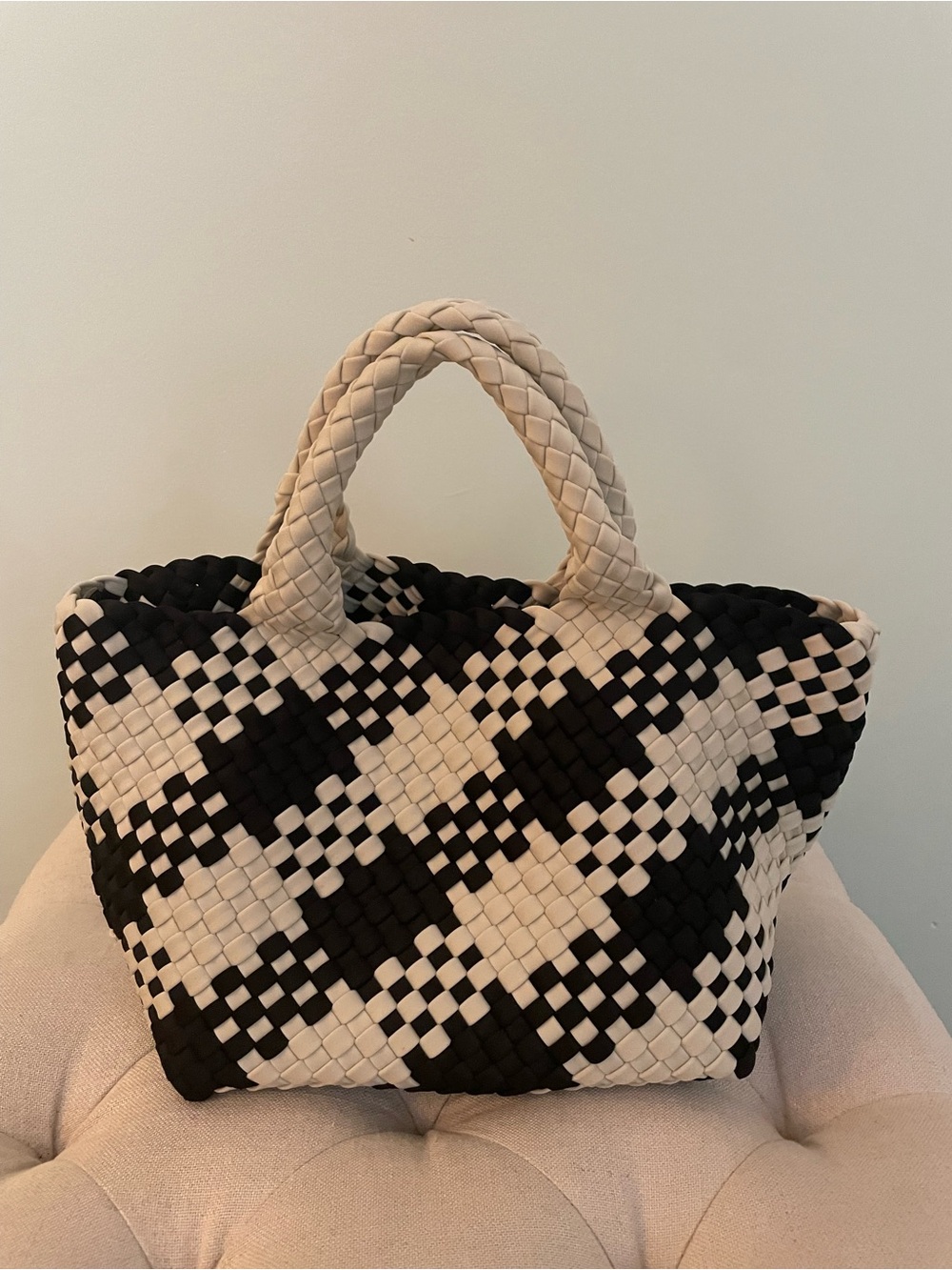 Naghedi Small Handwoven Tote in Black and Cream